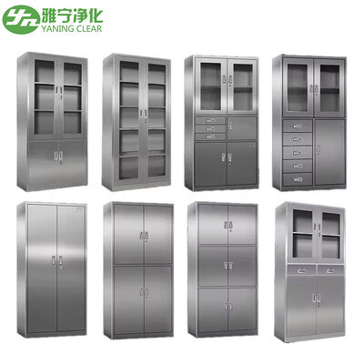 स्वास्थ्य सुविधाओं के लिए स्टेनलेस स्टील 304 मेडिकल कैबिनेट जिसमें एम्बेडेड टेम्पर्ड ग्लास विंडो और डैम्प्रूफ डिज़ाइन है